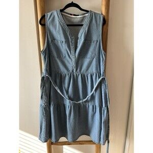 Kancy Kole Womens Blue Solid Denim V-Neck Sleeveless Button Shirt Dress XL